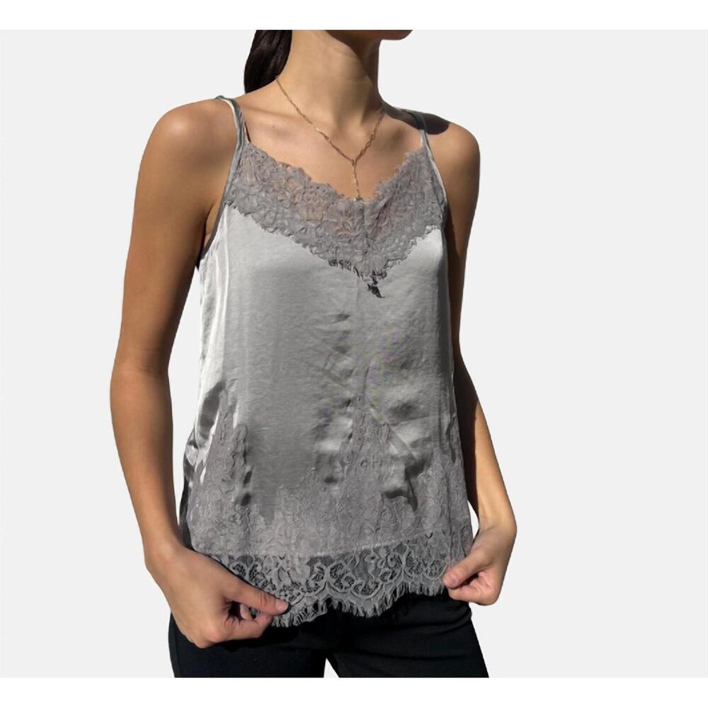 NEW OUI cami lace top in grey